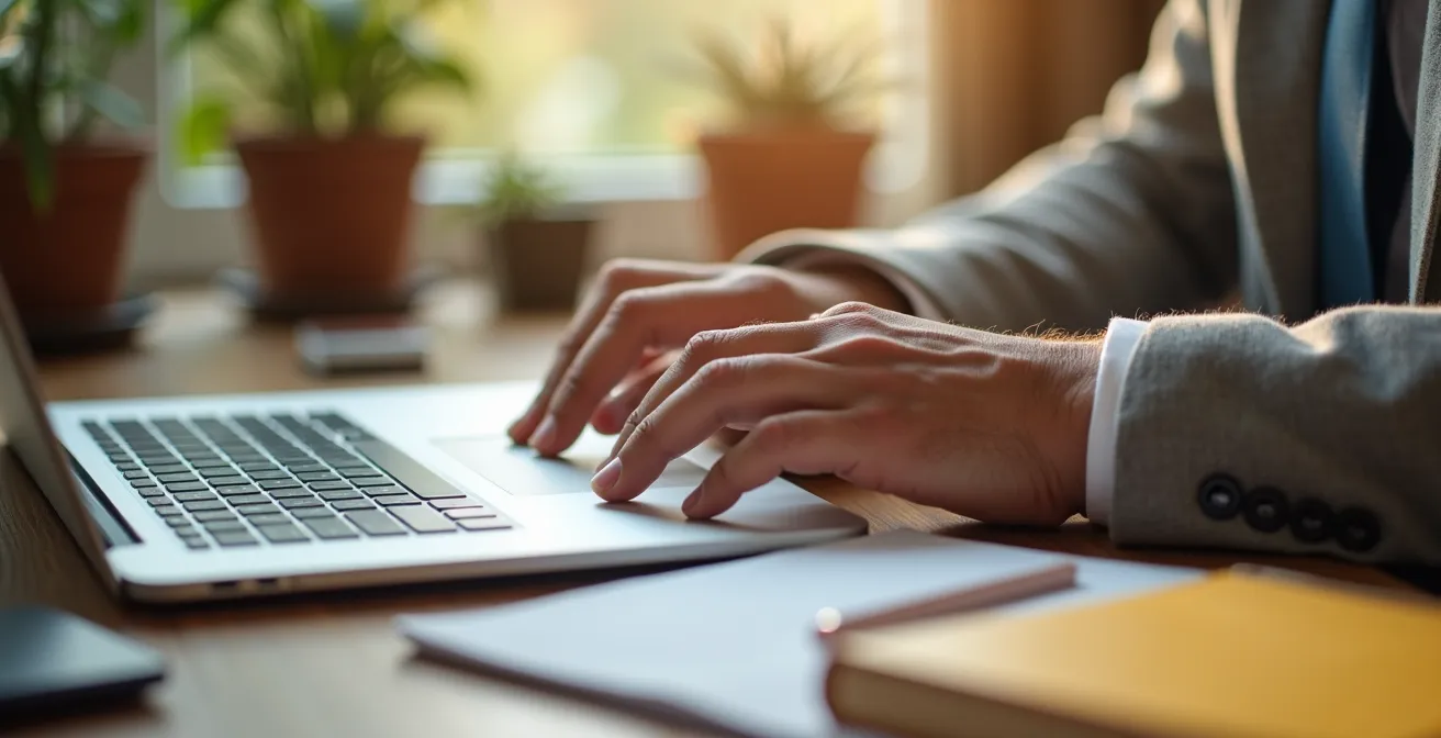 Gros plan sur les mains d'un professionnel organisant son espace de travail